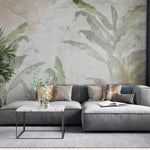 Tapet Personalizat Leaf cu bananieri in fundal stucco vintage - CRACKED WALL LEAVES