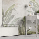 Tapet Personalizat Leaf cu bananieri in fundal stucco vintage - CRACKED WALL LEAVES