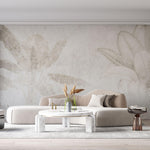 Tapet Personalizat Leaf frunze exotice in nuante deschise cu fundal texturat - LIGHT CONCRETE LEAF