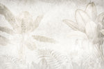 Tapet Personalizat Leaf frunze exotice in nuante deschise cu fundal texturat - LIGHT CONCRETE LEAF