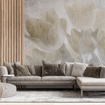 Tapet Personalizat Leaf cu lalele maronii cu textura liniara - CONCRETE TULIPS