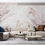 Tapet Personalizat Leaf cu frunze roz estompate in fundal de vopsea decorativa texturat - GRUNGE WALL LEAVES