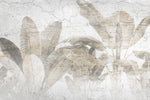 Tapet Personalizat Leaf cu frunze de bananier sepia cu fundal de perete crapat - VINTAGE BANANA TREE