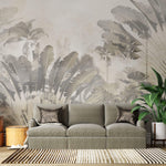 Tapet Personalizat Leaf cu copaci tropicali sepia si fundal texturat de linen - SAFARI DUST