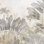 Tapet Personalizat Leaf cu copaci tropicali sepia si fundal texturat de linen - SAFARI DUST