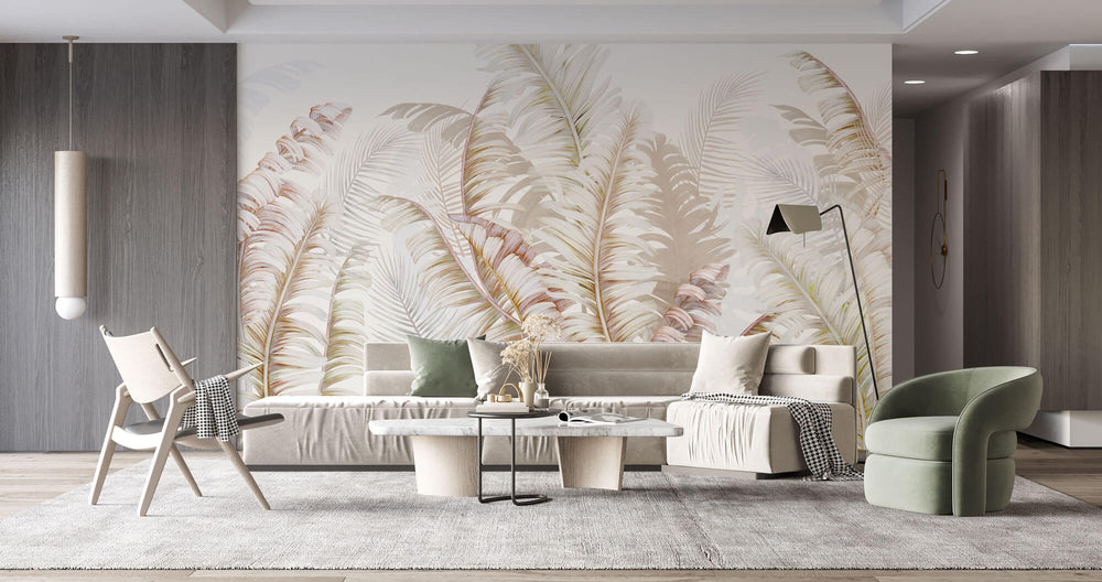 Tapet Personalizat Leaf cu frunze rozalii de palmier - DELIGHTING NATURE