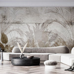 Tapet Personalizat Leaf cu frunze maronii pe un fundal de perete de ciment - CEMENT BLOCK LEAVES