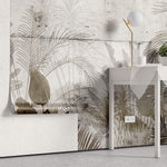 Tapet Personalizat Leaf cu frunze maronii pe un fundal de perete de ciment - CEMENT BLOCK LEAVES