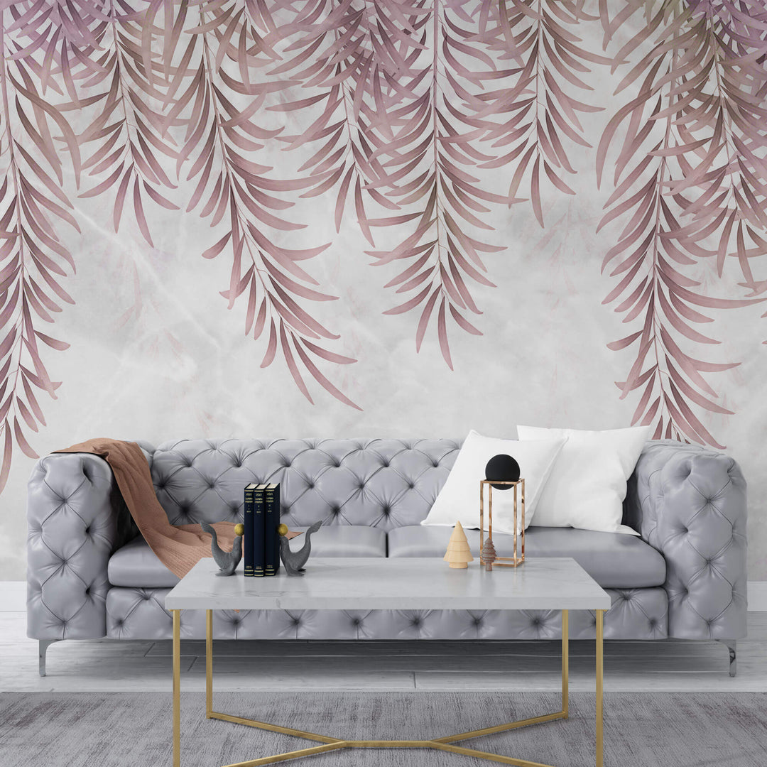 Tapet Personalizat Leaf cu frunze de palmier in nuante de roz - PINK WILLOW