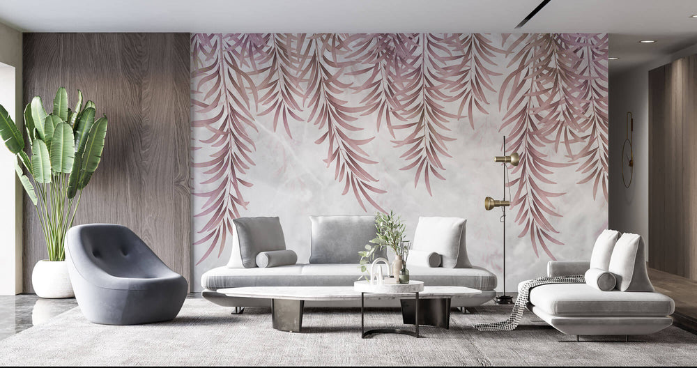 Tapet Personalizat Leaf cu frunze de palmier in nuante de roz - PINK WILLOW