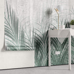 Tapet Personalizat Leaf cu frunze de palmier verde si fundal de ciment - CYAN LEAVES CONCRETE