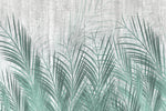 Tapet Personalizat Leaf cu frunze de palmier verde si fundal de ciment - CYAN LEAVES CONCRETE