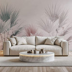 Tapet Personalizat Leaf cu frunze de palmier intr-un fundal roz texturat - DUSTY PINK CANVAS