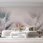 Tapet Personalizat Leaf cu frunze de palmier intr-un fundal roz texturat - DUSTY PINK CANVAS