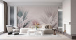 Tapet Personalizat Leaf cu frunze de palmier intr-un fundal roz texturat - DUSTY PINK CANVAS