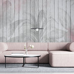 Tapet Personalizat Leaf cu frunze pe un fundal rozaliu de lemn alb vechi - WOODEN LEAVES PINK