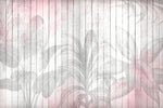 Tapet Personalizat Leaf cu frunze pe un fundal rozaliu de lemn alb vechi - WOODEN LEAVES PINK