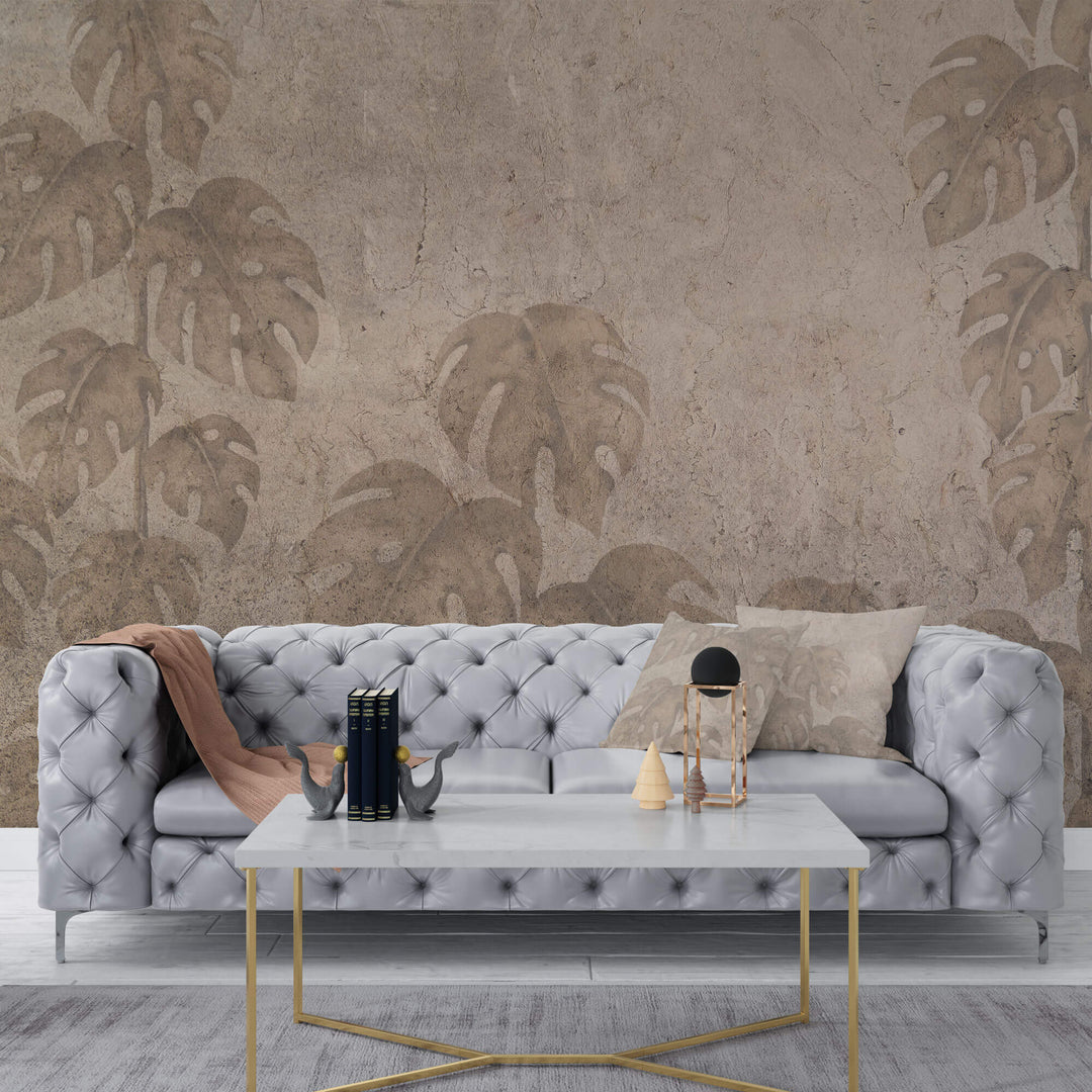 Tapet Personalizat Leaf cu frunze monstera in stil vintage - GRUNGE MONSTERA WALL