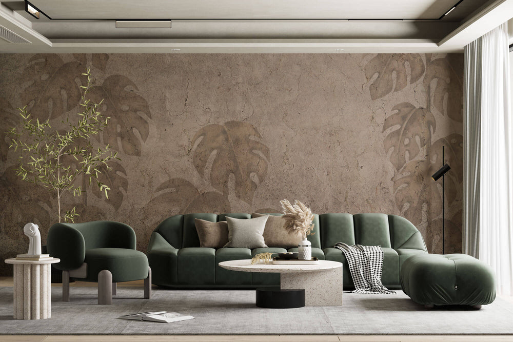 Tapet Personalizat Leaf cu frunze monstera in stil vintage - GRUNGE MONSTERA WALL