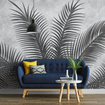 Tapet Personalizat Leaf cu palmieri alb negru texturati - THE GREY PALM