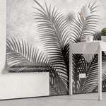 Tapet Personalizat Leaf cu palmieri alb negru texturati - THE GREY PALM