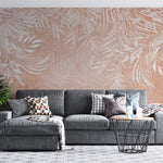 Tapet Personalizat Leaf cu frunze de bambus albe pe fundal roz - PEACHY BAMBOO