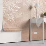 Tapet Personalizat Leaf cu frunze de bambus albe pe fundal roz - PEACHY BAMBOO