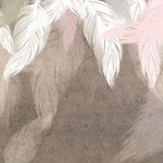 Tapet Personalizat Leaf cu pene albe si roz pe fundal maro texturat - DREAMY STUCCO LEAVES