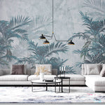 Tapet Personalizat Leaf cu palmieri in nuante de albastru - INTENSE CYAN PALMS