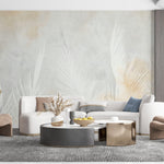 Tapet Personalizat Leaf cu frunze de palmieri albe intr-un fundal gri-piersica - PEACHY GREY PALM