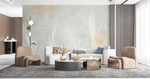 Tapet Personalizat Leaf cu frunze de palmieri albe intr-un fundal gri-piersica - PEACHY GREY PALM