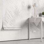 Tapet Personalizat Leaf cu frunze albe de palmier intr-un fundal gri ciment - WHITE PALM LEAVES