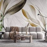 Tapet Personalizat Leaf cu frunze texturate in nuante de bej si crem - BEIGE FEATHER LEAVES I
