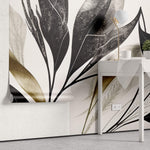 Tapet Personalizat Leaf cu frunze texturate in nuante de negru - BLACK TEXTURED LEAVES