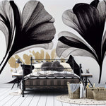 Tapet Personalizat Leaf cu frunze abstracte texturate in nuante de negru - BLACK BLOOM FLOWERS