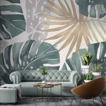Tapet Personalizat Leaf cu frunze tropicale de monstera in nuante de verde - PAINT TEXTURED MONSTERA