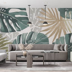 Tapet Personalizat Leaf cu frunze tropicale de monstera in nuante de verde - PAINT TEXTURED MONSTERA