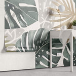 Tapet Personalizat Leaf cu frunze tropicale de monstera in nuante de verde - PAINT TEXTURED MONSTERA