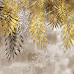 Tapet Personalizat Leaf cu frunze de palmier aurii pe un fundal texturat bej - GOLDEN FOIL LEAVES