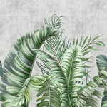 Tapet Personalizat Leaf cu frunze tropicale pe un fundal de perete cimentat - GROWING OVER