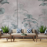 Tapet Personalizat Leaf cu palmieri tropicali in nuante de verde si gri - PALE CYAN PALMS