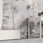 Tapet Personalizat Leaf cu palmieri tropicali in nuante de verde si gri - PALE CYAN PALMS