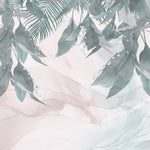 Tapet Personalizat Leaf cu frunze si flori de margaritar pe un fundal de marmura pastel - LILY OF THE VALLEY