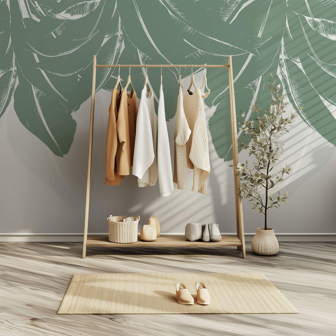 Tapet Personalizat Leaf cu frunze de bananier abstracte verzi - PLAIN GREEN LEAVES