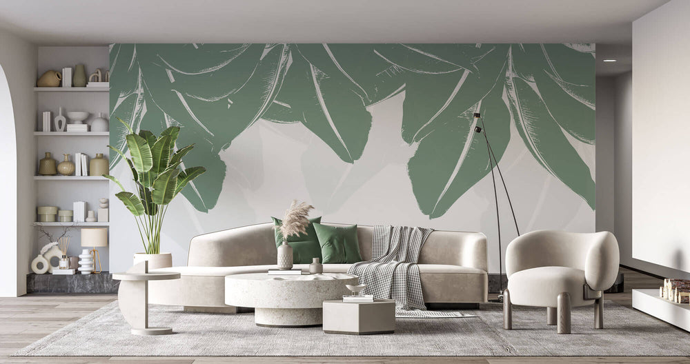 Tapet Personalizat Leaf cu frunze de bananier abstracte verzi - PLAIN GREEN LEAVES