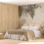 Tapet Personalizat Leaf cu plante tropicale in nuante de bej - OUTLINED LEAVES