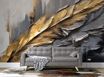 Tapet Personalizat Leaf cu pene in pictura acrilica in nuante aurii si gri - ACRYLIC GOLDEN FEATHER