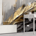 Tapet Personalizat Leaf cu pene in pictura acrilica in nuante aurii si gri - ACRYLIC GOLDEN FEATHER