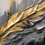 Tapet Personalizat Leaf cu pene in pictura acrilica in nuante aurii si gri - ACRYLIC GOLDEN FEATHER