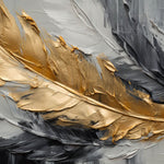Tapet Personalizat Leaf cu pene in pictura acrilica in nuante aurii si gri - FINE ART FEATHER
